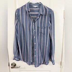 beachlunchlounge Men's Blue and Pink Striped Shirt